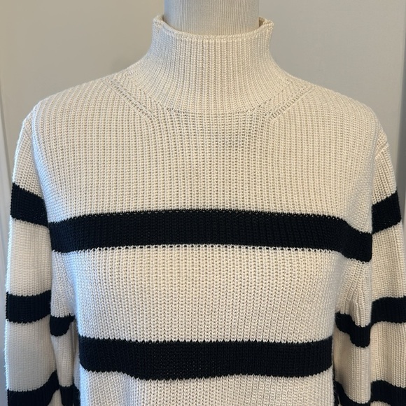 Banana Republic Mock Neck Black & Cream Stripe Sweater, Wool Blend, Size Medium - Picture 2 of 9
